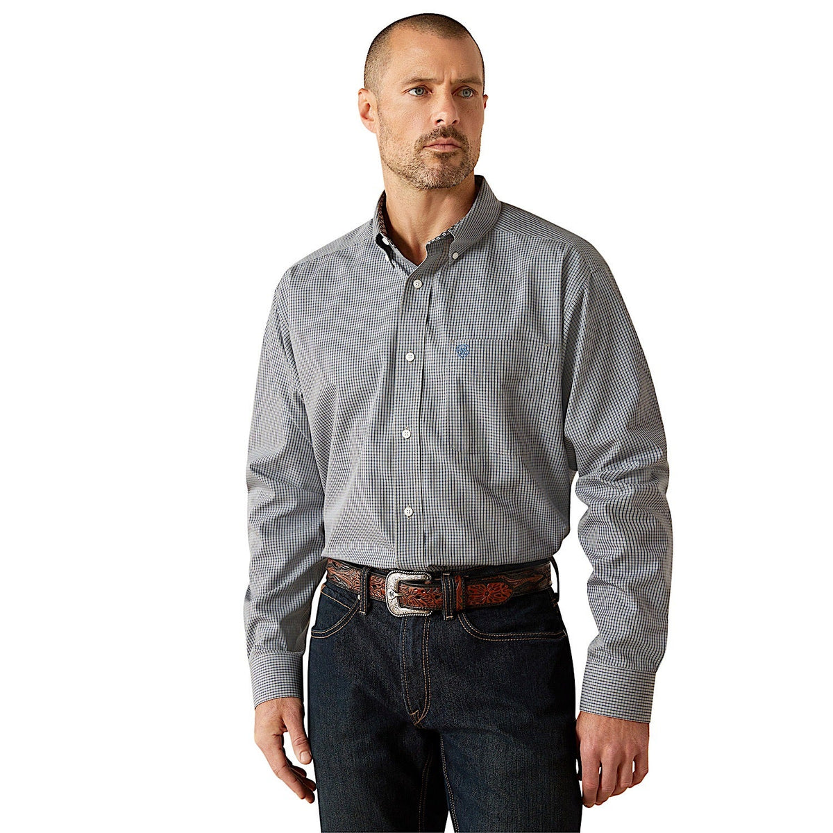 Ariat Mens Wrinkle Free Clayton Classic Fit Shirt - Light Grey
