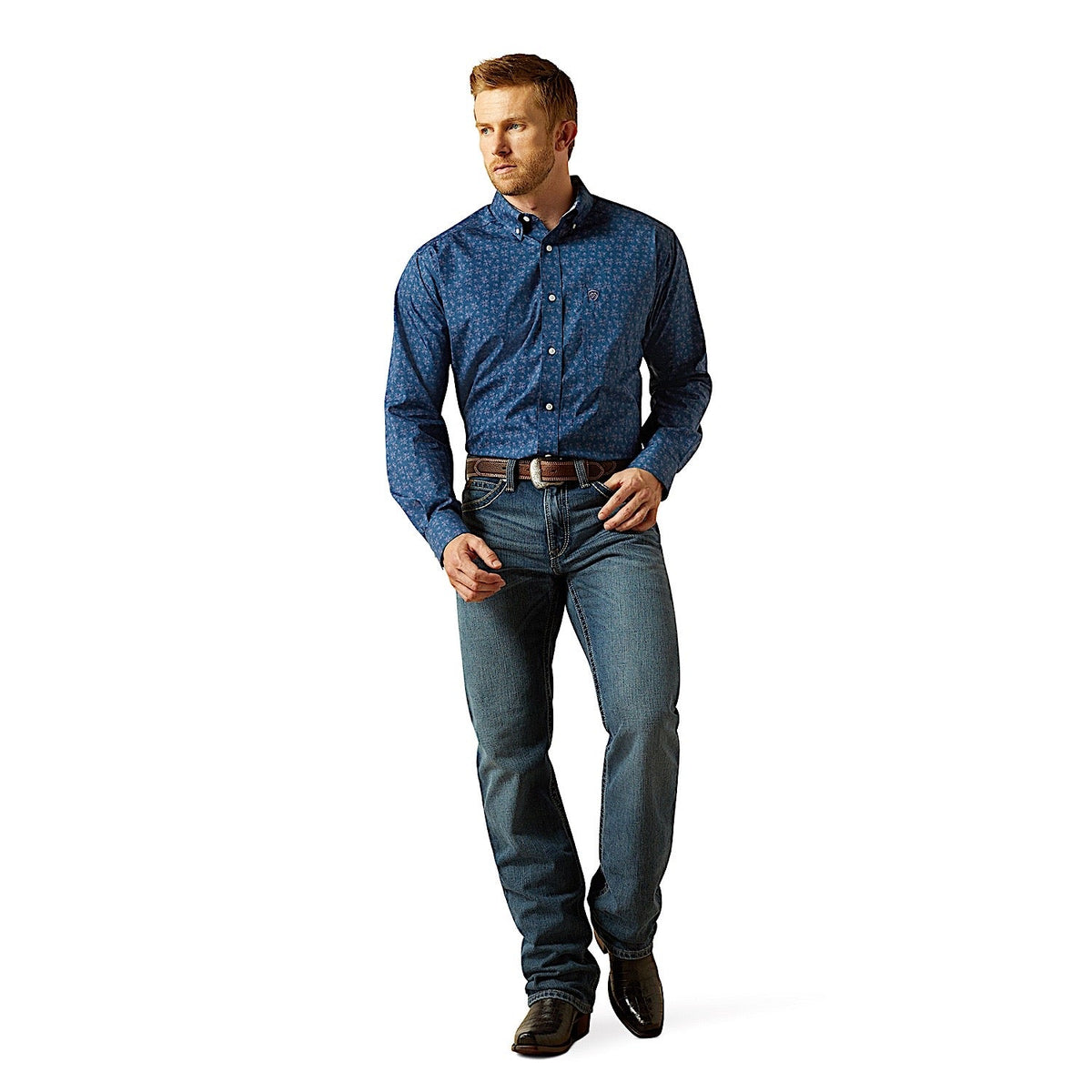 Ariat Mens Wrinkle Free Darwin Classic Fit Shirt - Denim Blue
