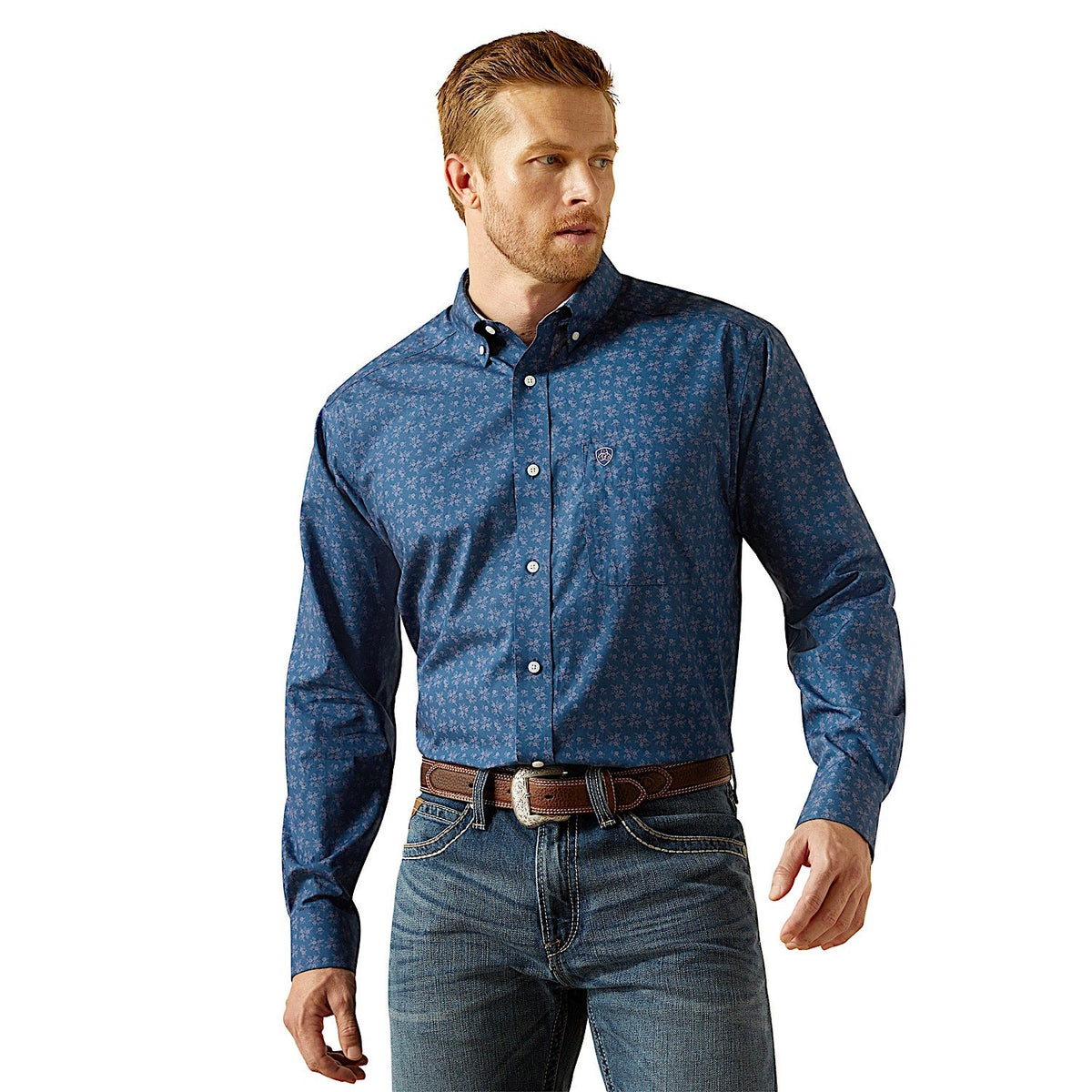 Ariat Mens Wrinkle Free Darwin Classic Fit Shirt - Denim Blue