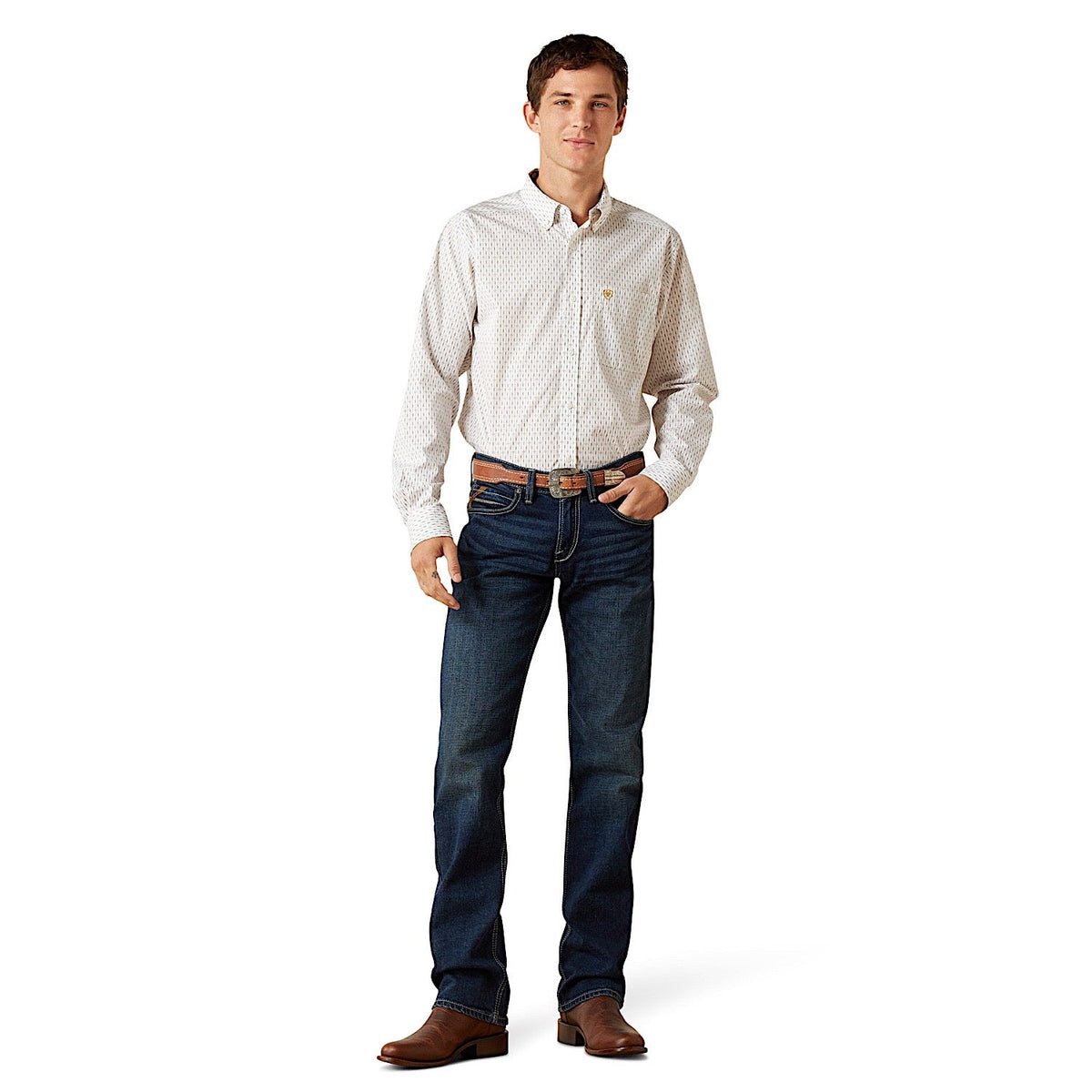 Ariat Mens Wrinkle Free Dewitt Fitted Shirt - Cream