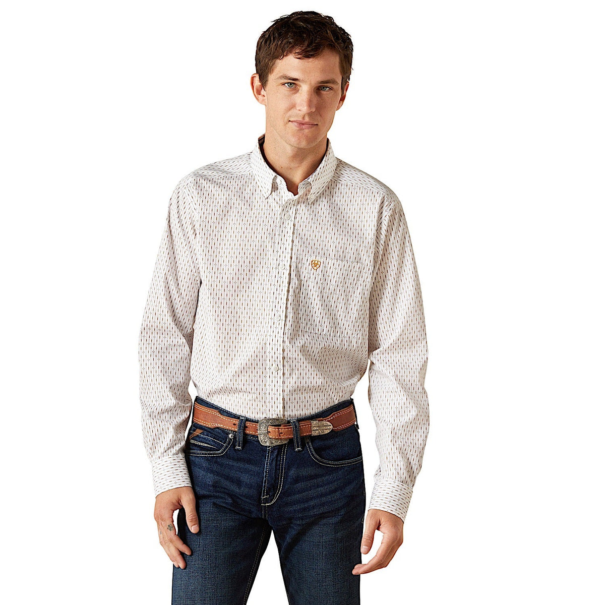 Ariat Mens Wrinkle Free Dewitt Fitted Shirt - Cream