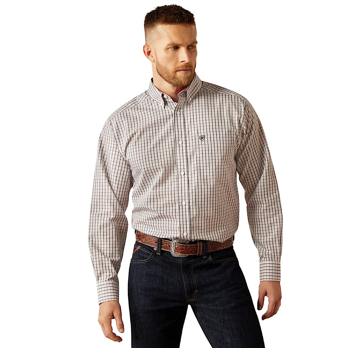 Ariat Mens Wrinkle Free Drew Shirt - White/Blue Check