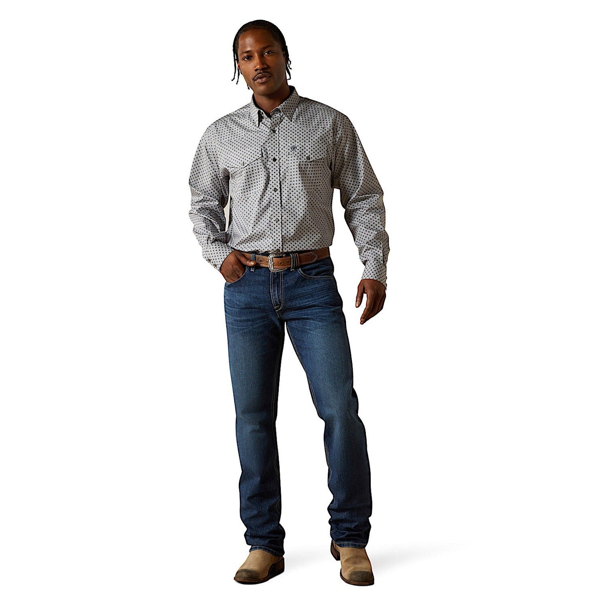 Ariat Mens Wrinkle Free Edward Classic Fit Shirt - Grey Heather