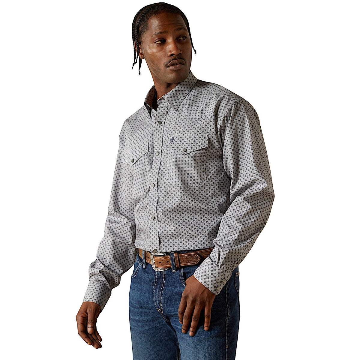 Ariat Mens Wrinkle Free Edward Classic Fit Shirt - Grey Heather
