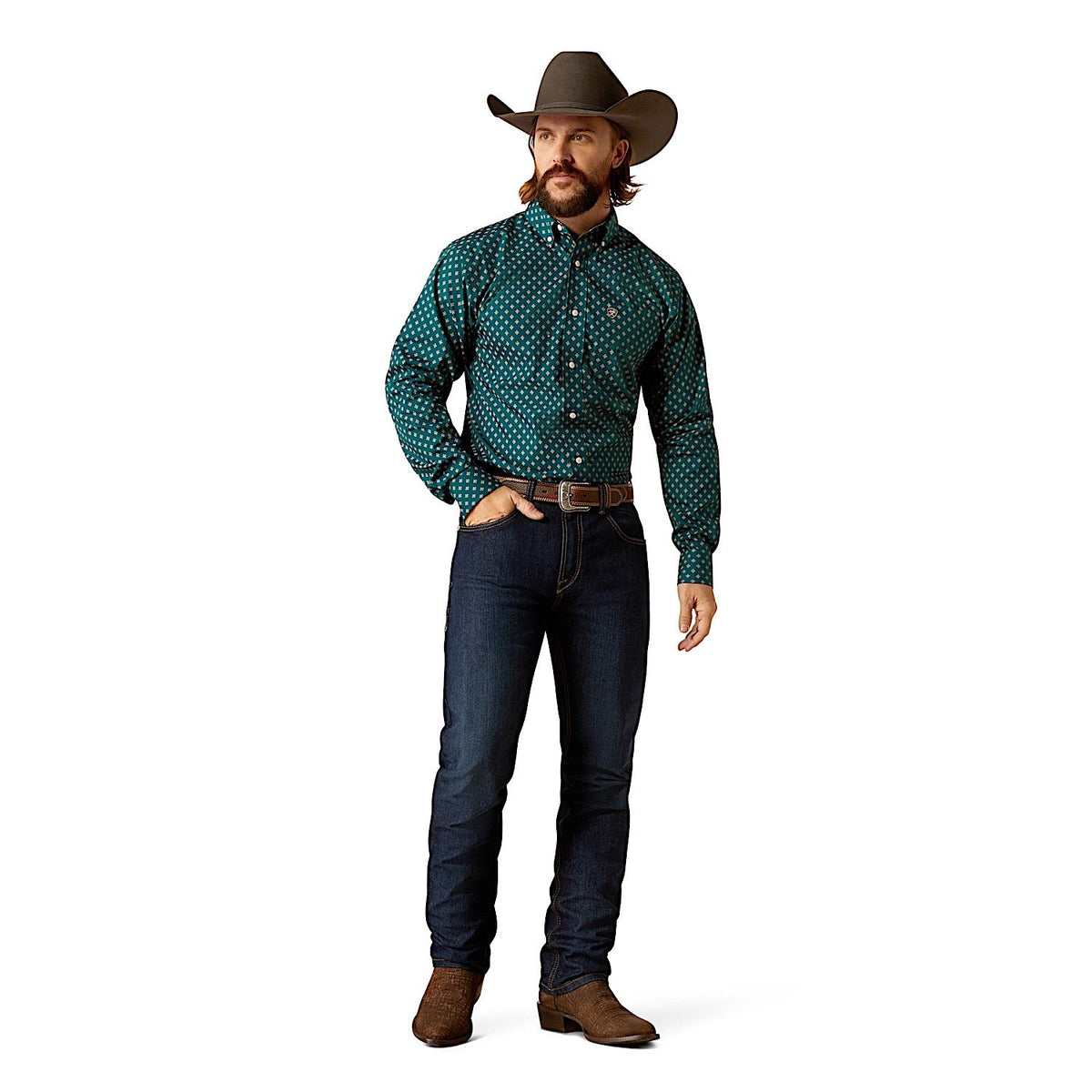 Ariat Men’s Wrinkle Free Grover Fitted Shirt - Deep Teal