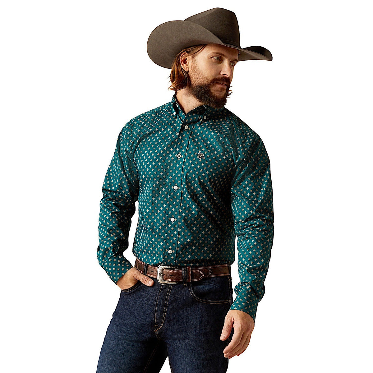 Ariat Men’s Wrinkle Free Grover Fitted Shirt - Deep Teal