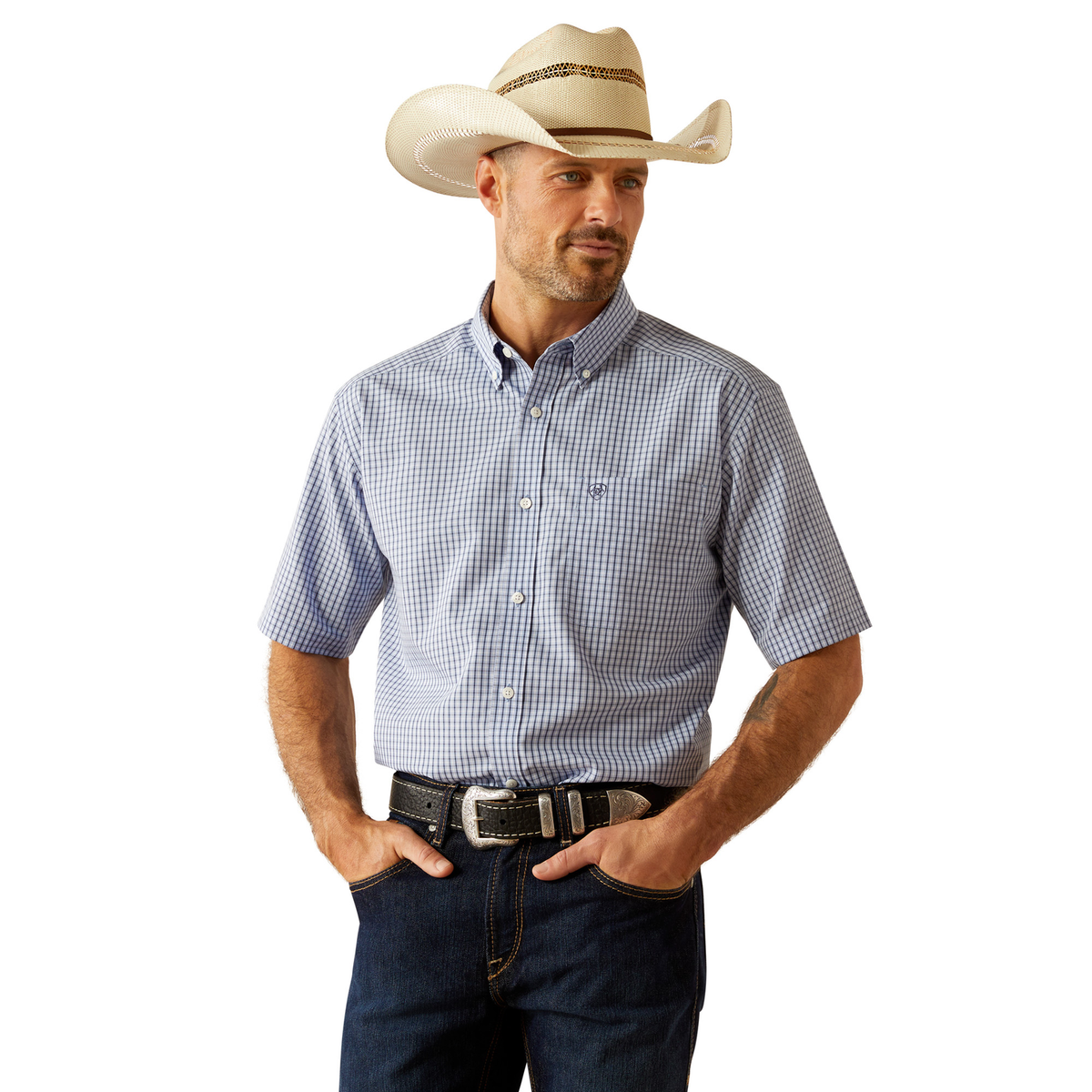 Ariat Mens Wrinkle Free Ozzy Classic Fit Shirt - Blue/White
