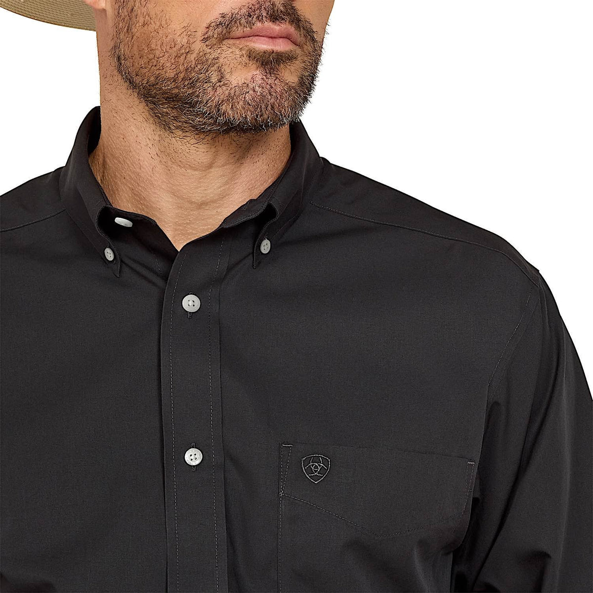 Ariat Mens Wrinkle Free Solid Classic Fit Shirt - Black