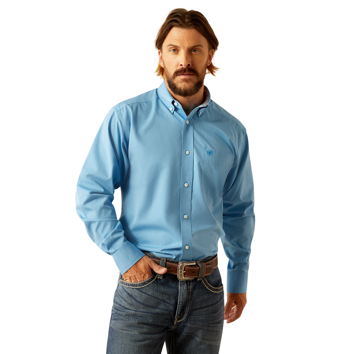 Ariat Men’s Wrinkle Free Solid Classic Fit Shirt - Blue