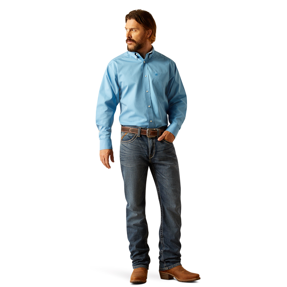 Ariat Men’s Wrinkle Free Solid Classic Fit Shirt - Blue