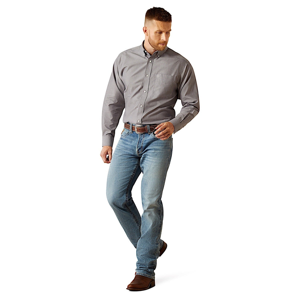 Ariat Mens Wrinkle Free Solid Classic Fit Shirt - Grey