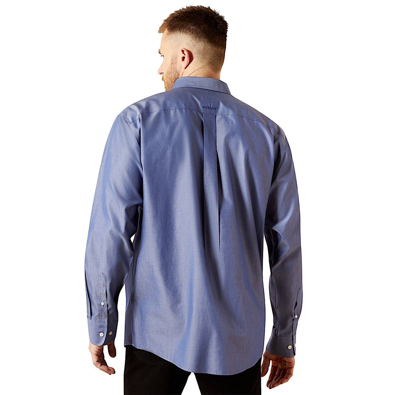 Ariat Men’s Wrinkle Free Solid Pinpoint Oxford Classic Fit Shirt - Blue