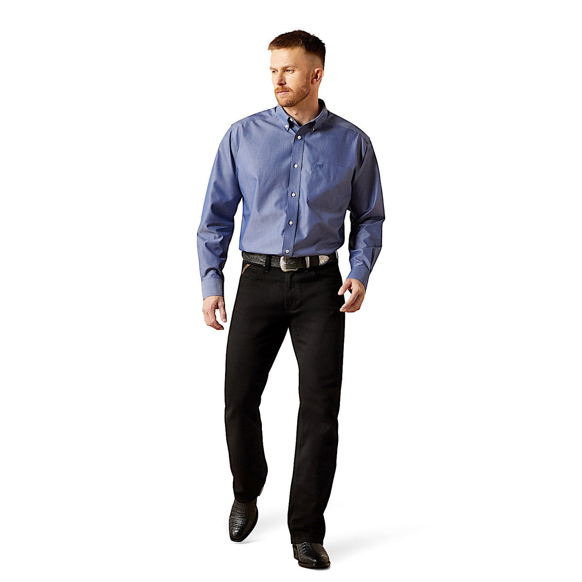 Ariat Men’s Wrinkle Free Solid Pinpoint Oxford Classic Fit Shirt - Blue