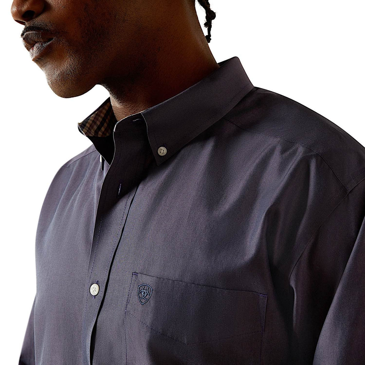 Ariat Mens Wrinkle Free Solid Pinpoint Oxford Classic Fit Shirt - Navy