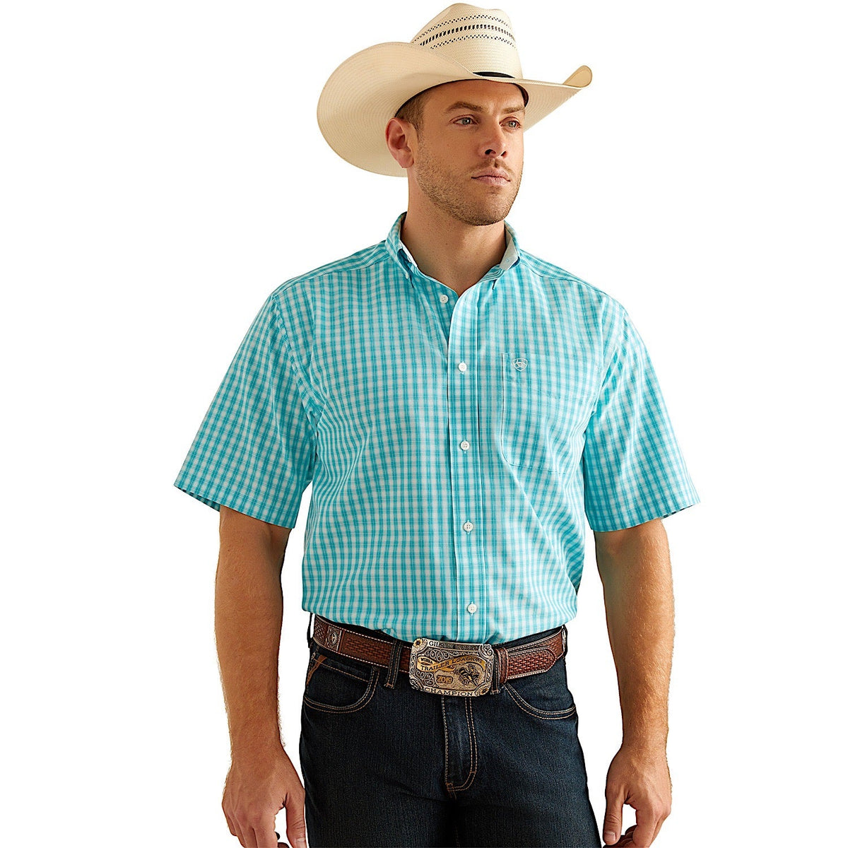 Ariat Men’s Wrinkle Free Sterling Short Sleeve Shirt - Blue Radiance