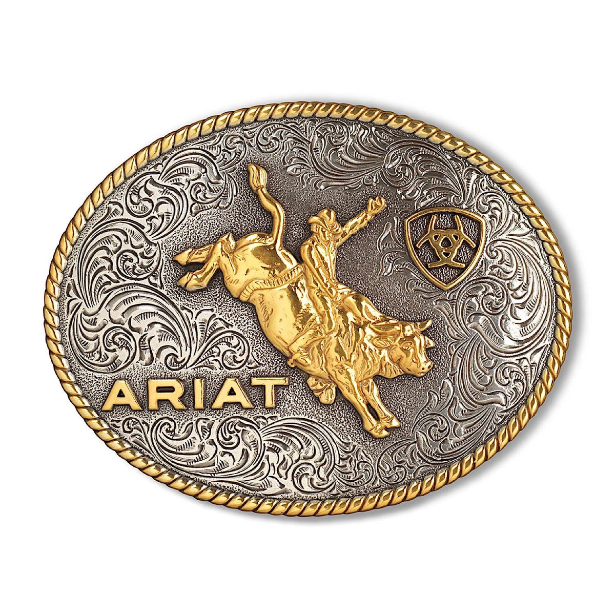 Ariat Oval Rope Edge Bullrider Buckle - Aged Silver/Aged Gold