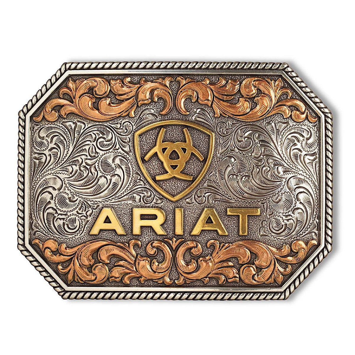 Ariat Rectangle Raised Ariat Logo Buckle - Aged Silver/Aged Gold