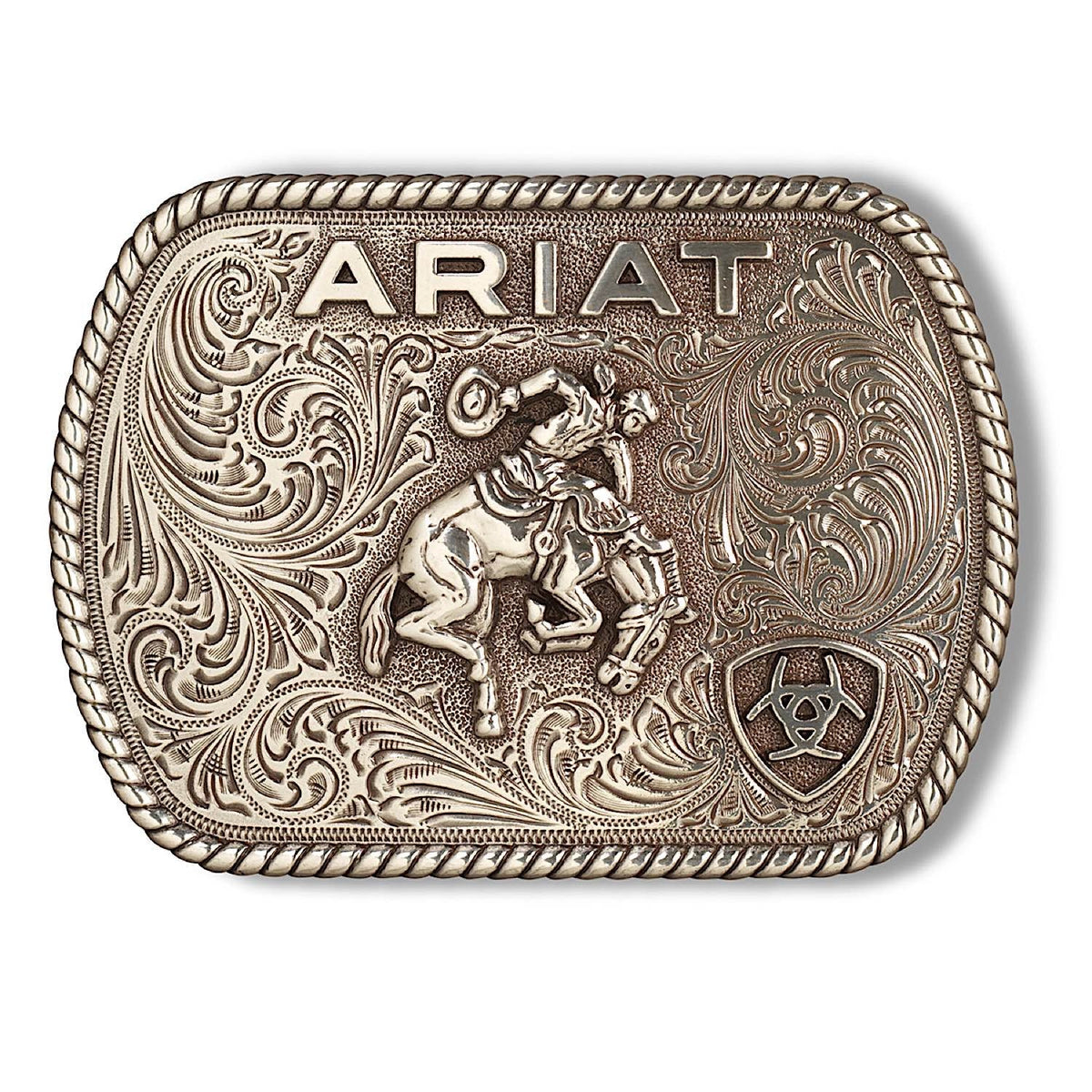 Ariat Rectangle Vintage Saddle Bronc Buckle - Aged Silver