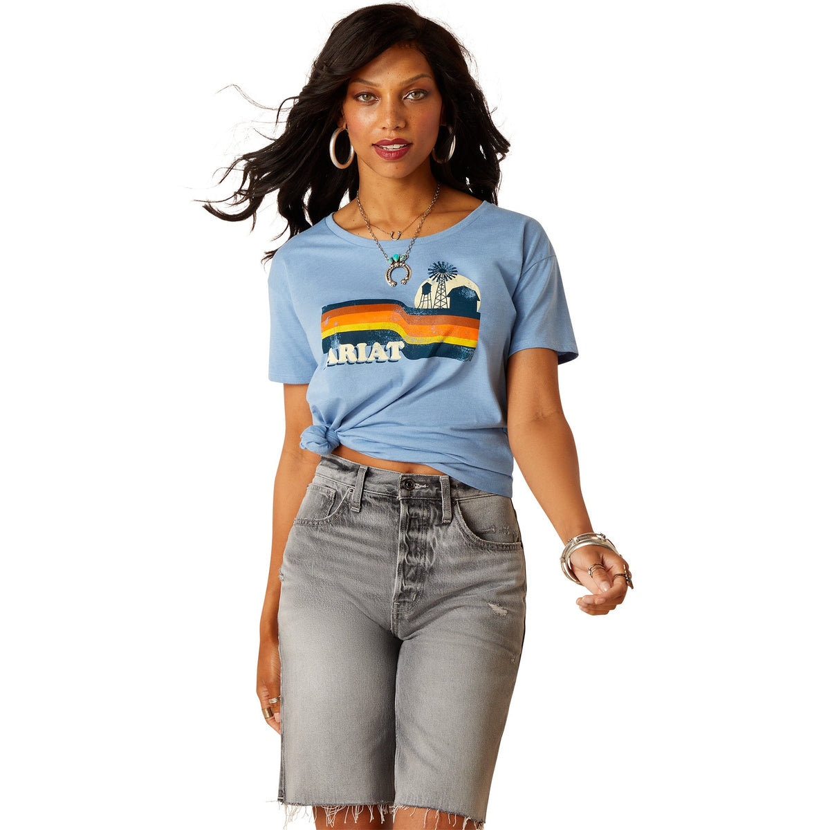 Ariat Women’s Acres T-Shirt Light Blue Heather - Ariat Womens Tops