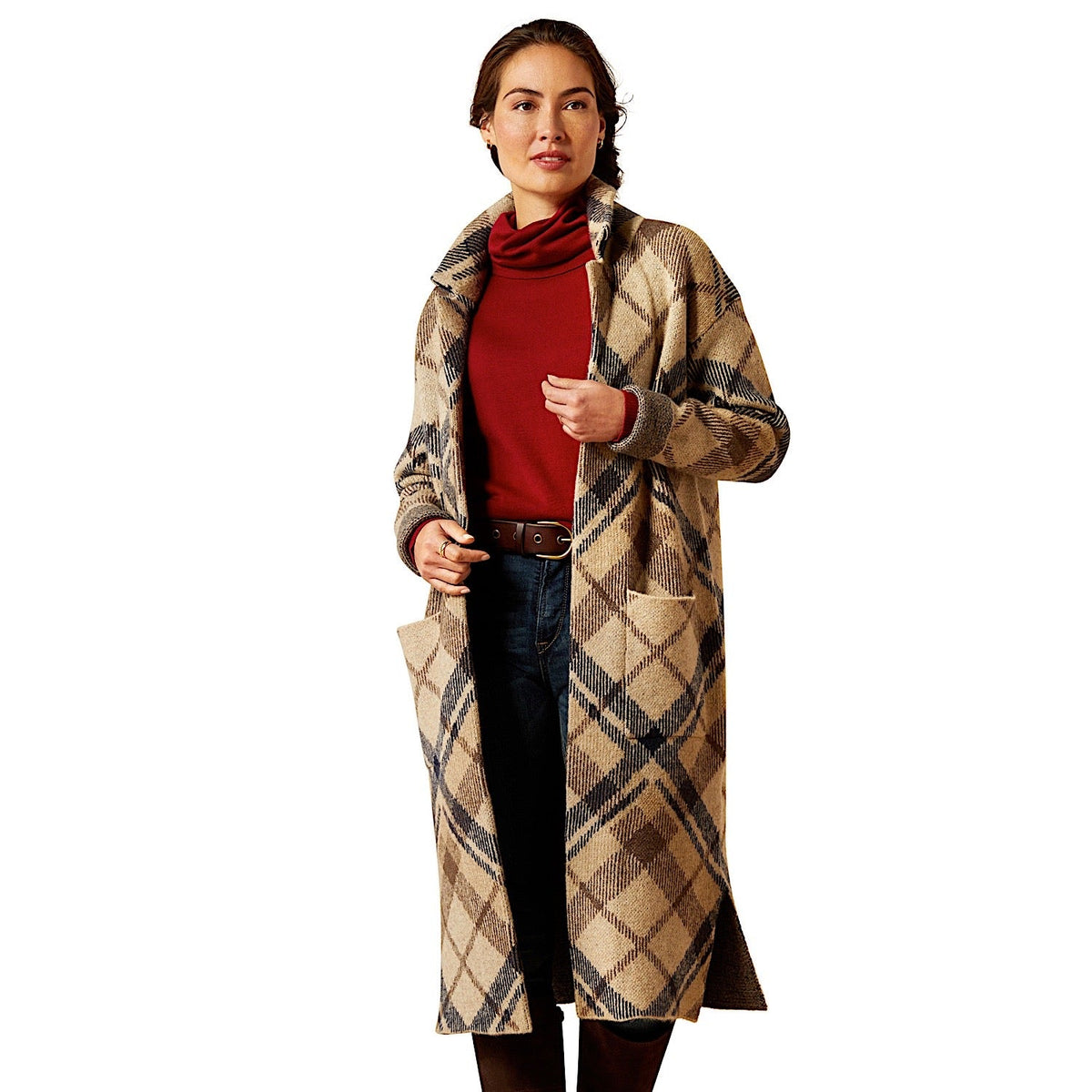 Ariat Women’s Ballston Cardigan - Oatmeal Plaid - Ariat Womens Tops