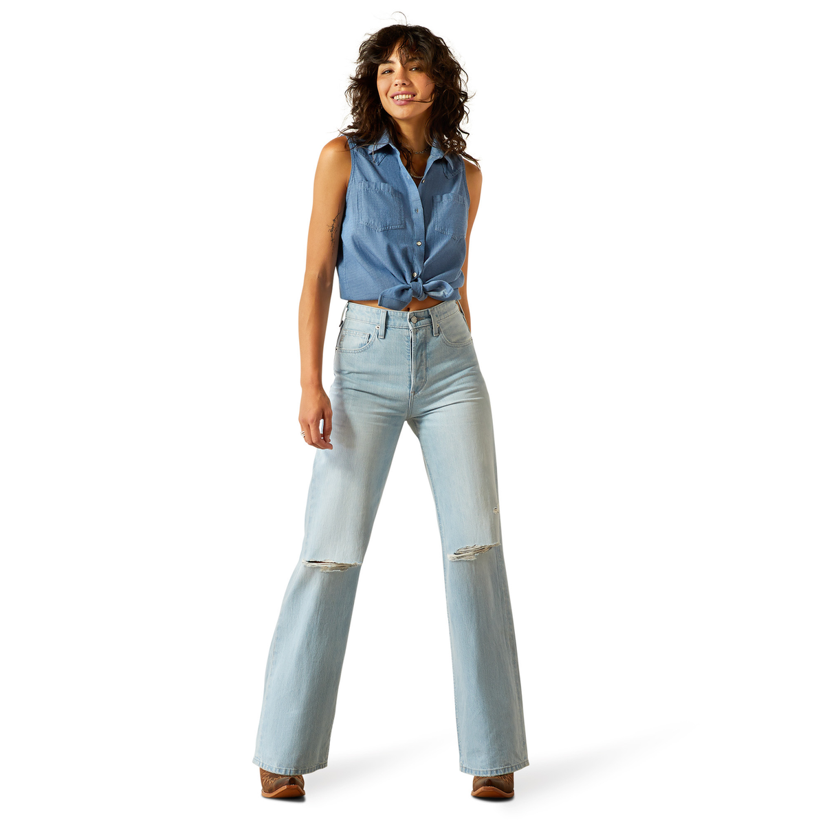 Ariat Womens Billie Jean Sleeveless Shirt - Light Blue