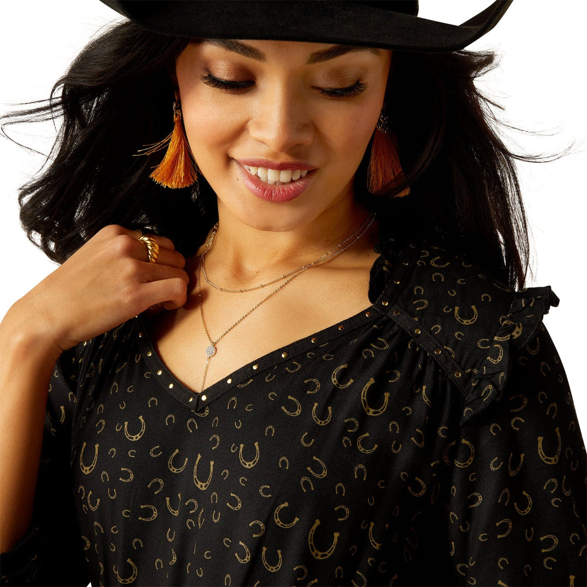 Ariat Women’s Blinged Out Dress - Golden Horseshoes Print