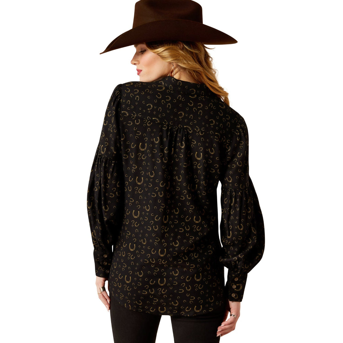Ariat Women’s Blinged Out Top - Golden Horseshoes Print