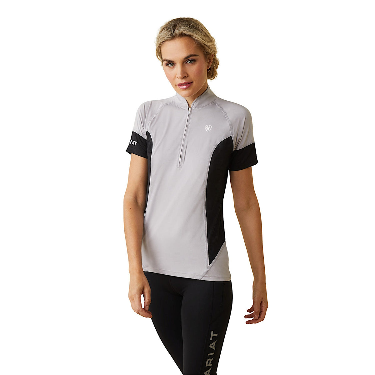 Ariat Womens Cambria S/S Jersey 1/4 Zip Silver Sconce/Black - XS Aus 6 - Ariat Womens Tops