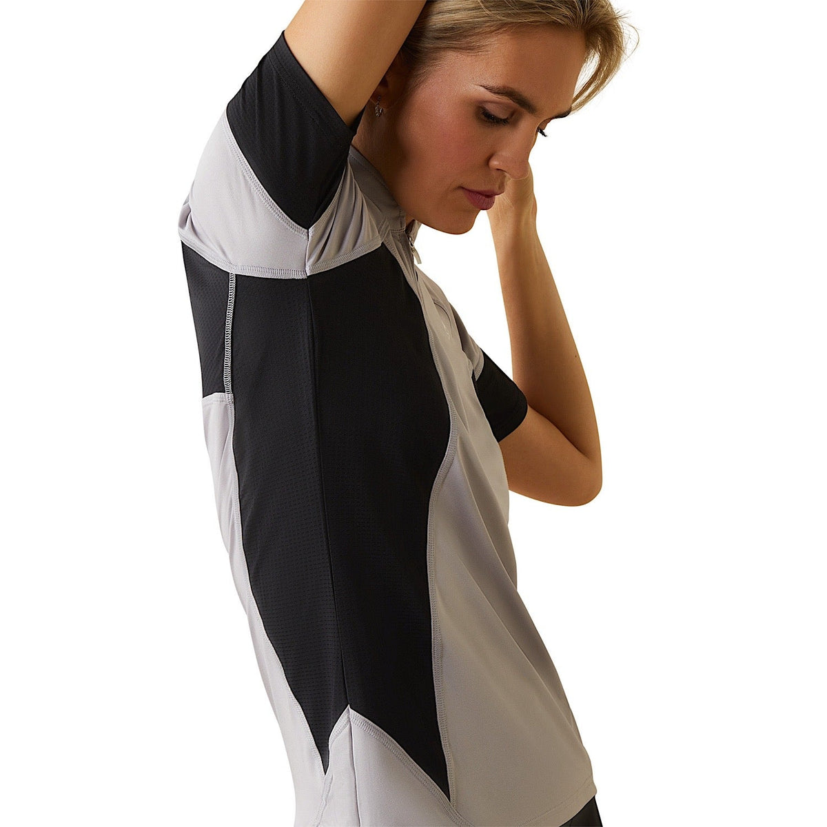 Ariat Womens Cambria S/S Jersey 1/4 Zip Silver Sconce/Black - Ariat Womens Tops