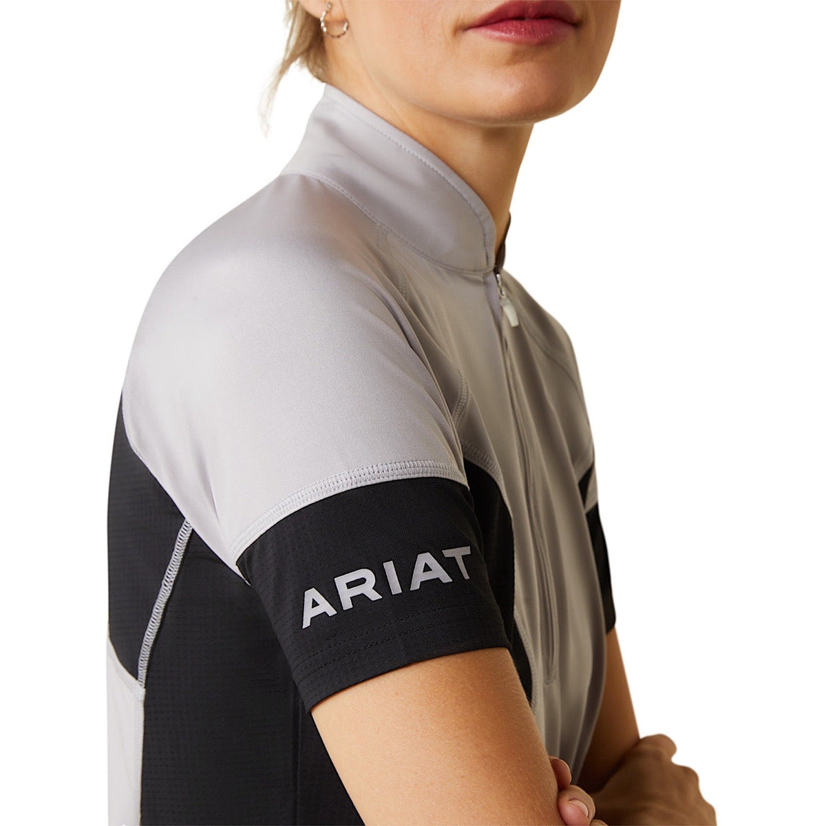 Ariat Womens Cambria S/S Jersey 1/4 Zip Silver Sconce/Black - Ariat Womens Tops