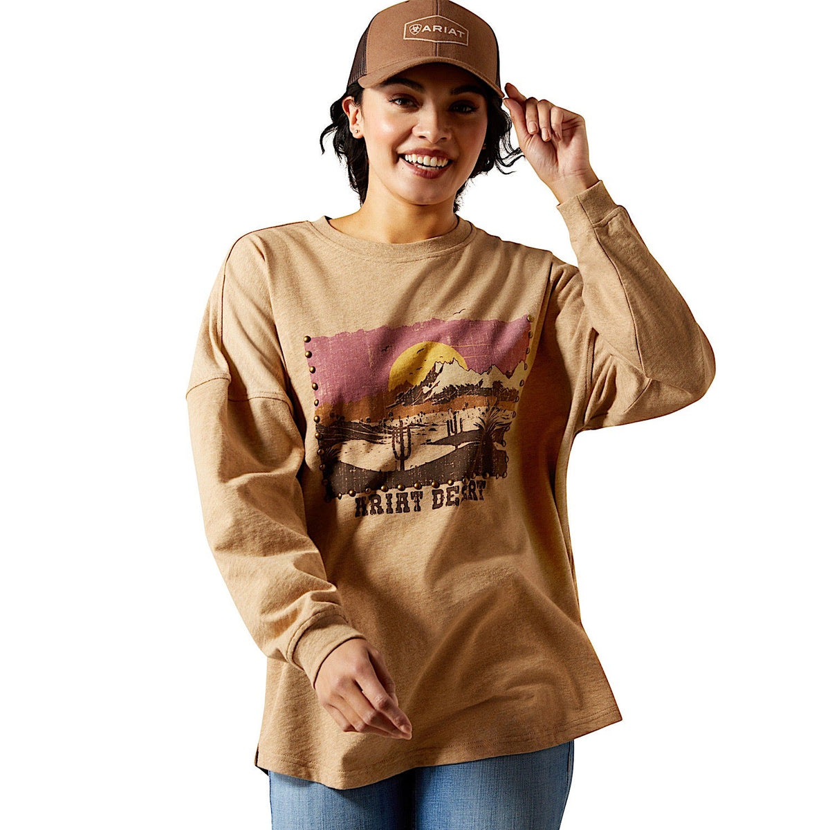 Ariat Womens Canvas Oversized Long Sleeve T-Shirt - Dark Heather Oatmeal