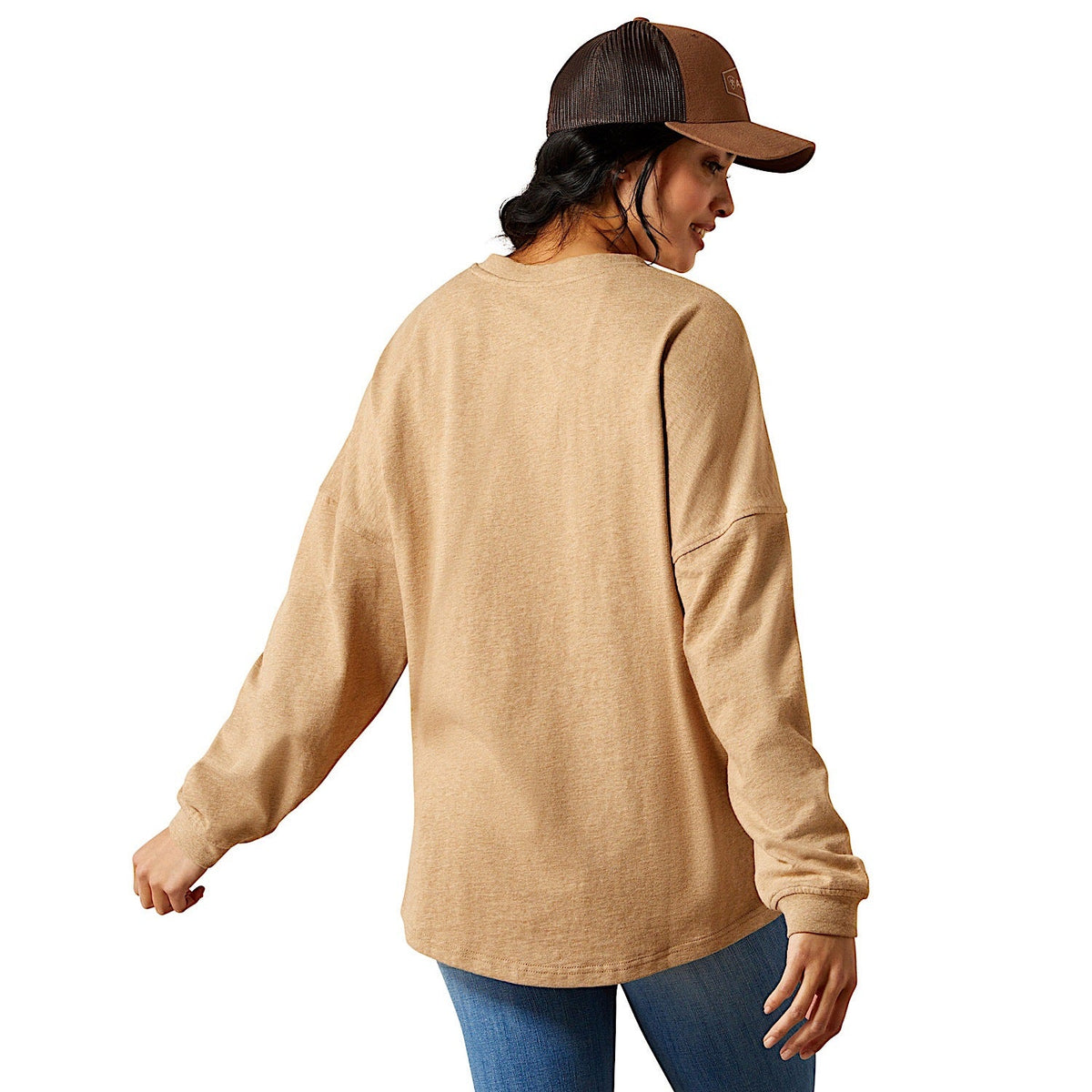 Ariat Womens Canvas Oversized Long Sleeve T-Shirt - Dark Heather Oatmeal