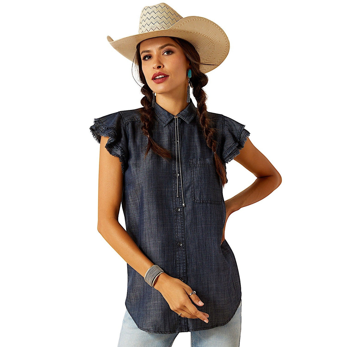 Ariat Women’s Carriage Top - Indigo Rinse - XS - Ariat Womens Tops