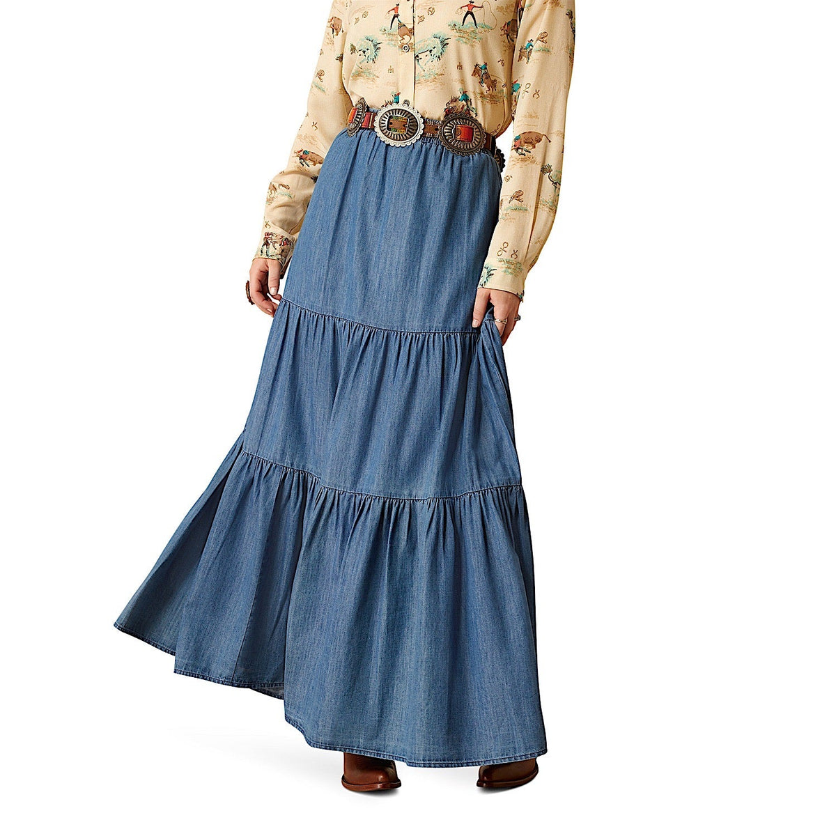 Ariat Women’s Chambray Tier Skirt - Medium Blue