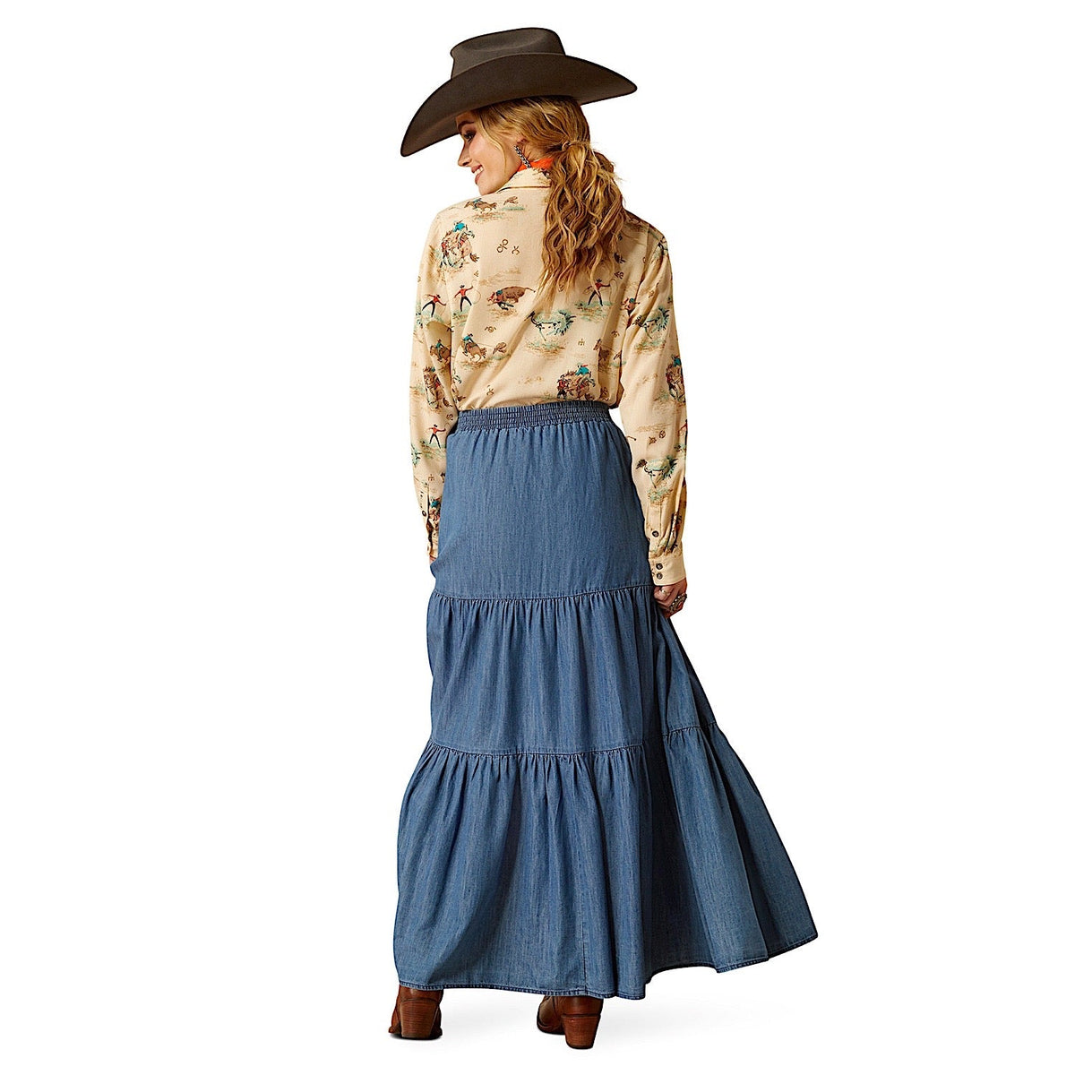 Ariat Women’s Chambray Tier Skirt - Medium Blue