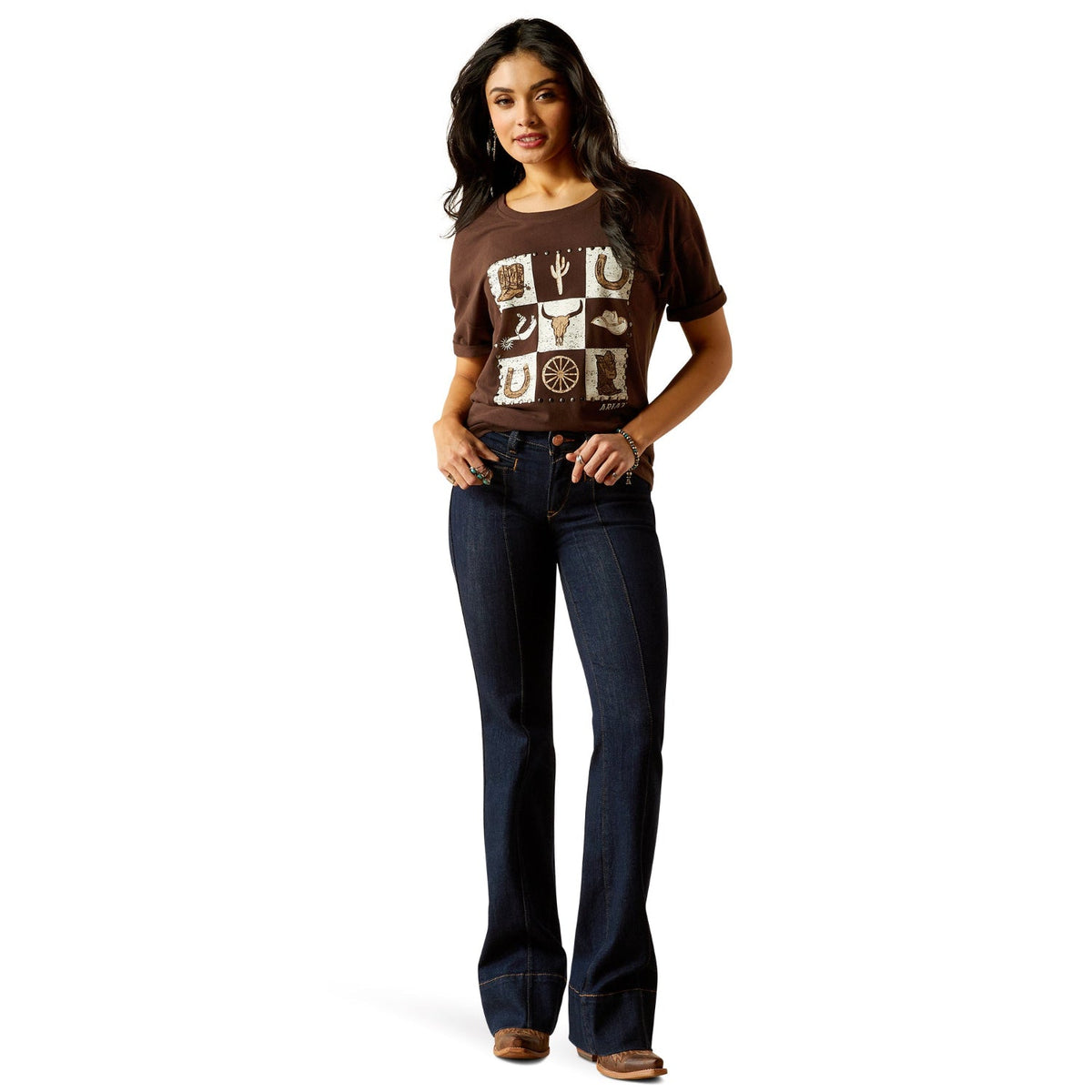 Ariat Women’s Checkerboard T-Shirt - Mole - Ariat Womens Tops