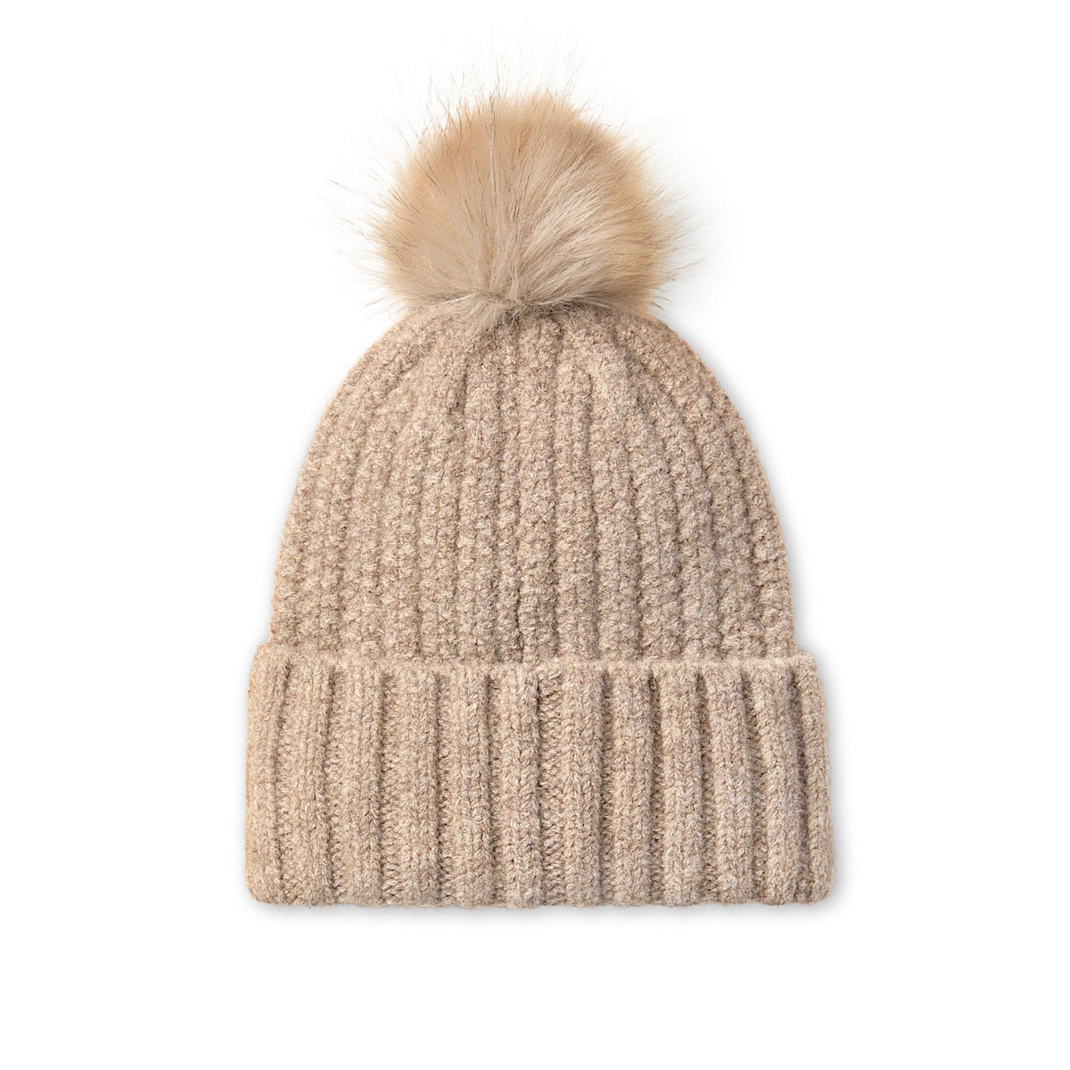 NEW ARIAT women\'s chilton faux fur soft knit pom beanie in slate Kinley Knit Beanie Hat with Finn Raccoon Pom Pom in Grey  main image 4