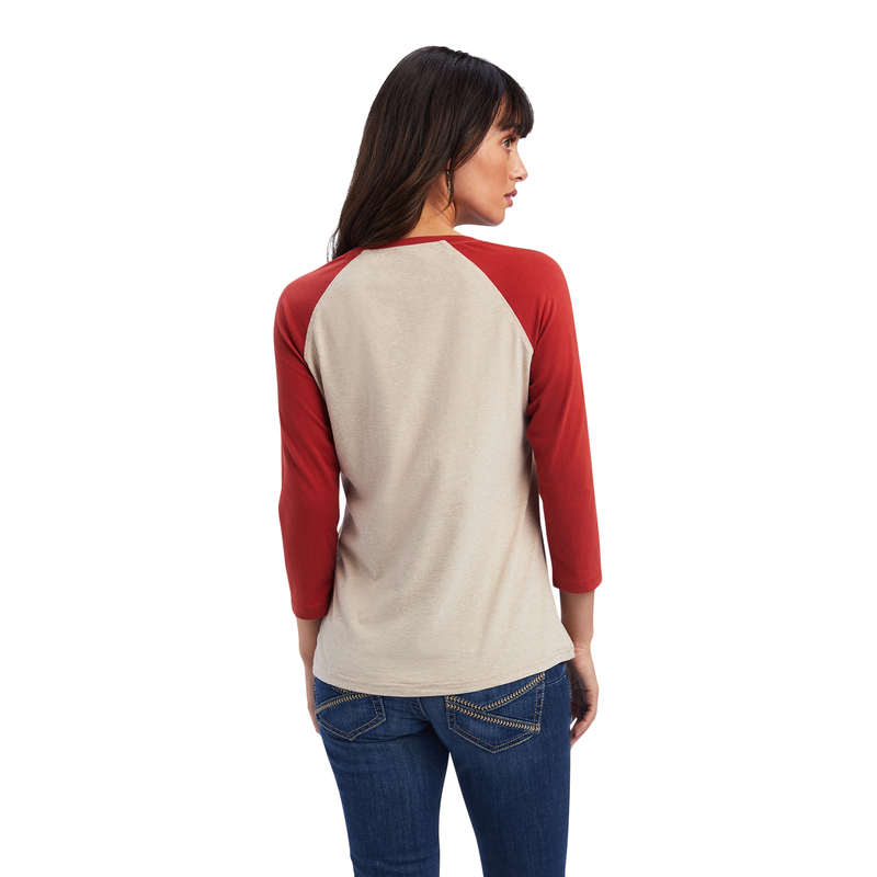 Ariat Women’s Classic 3/4 Sleeve Tee - Oatmeal Heather / Sunrise - Ariat Womens Tops