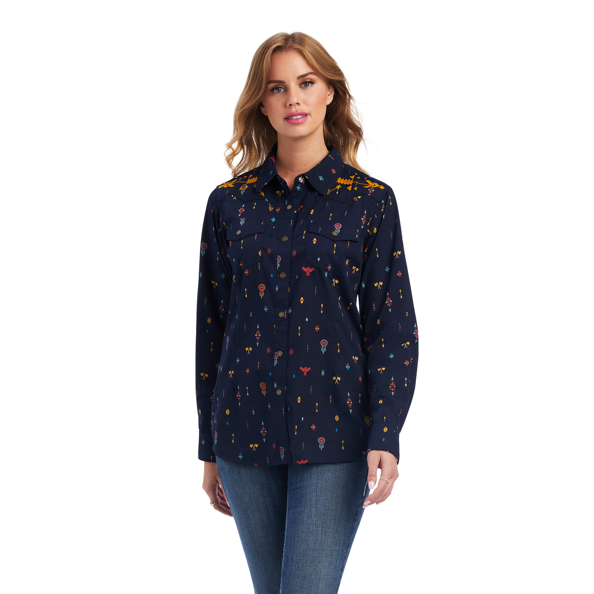 Ariat Women’s Dakota Snap LS Shirt - Navy Multi Print
