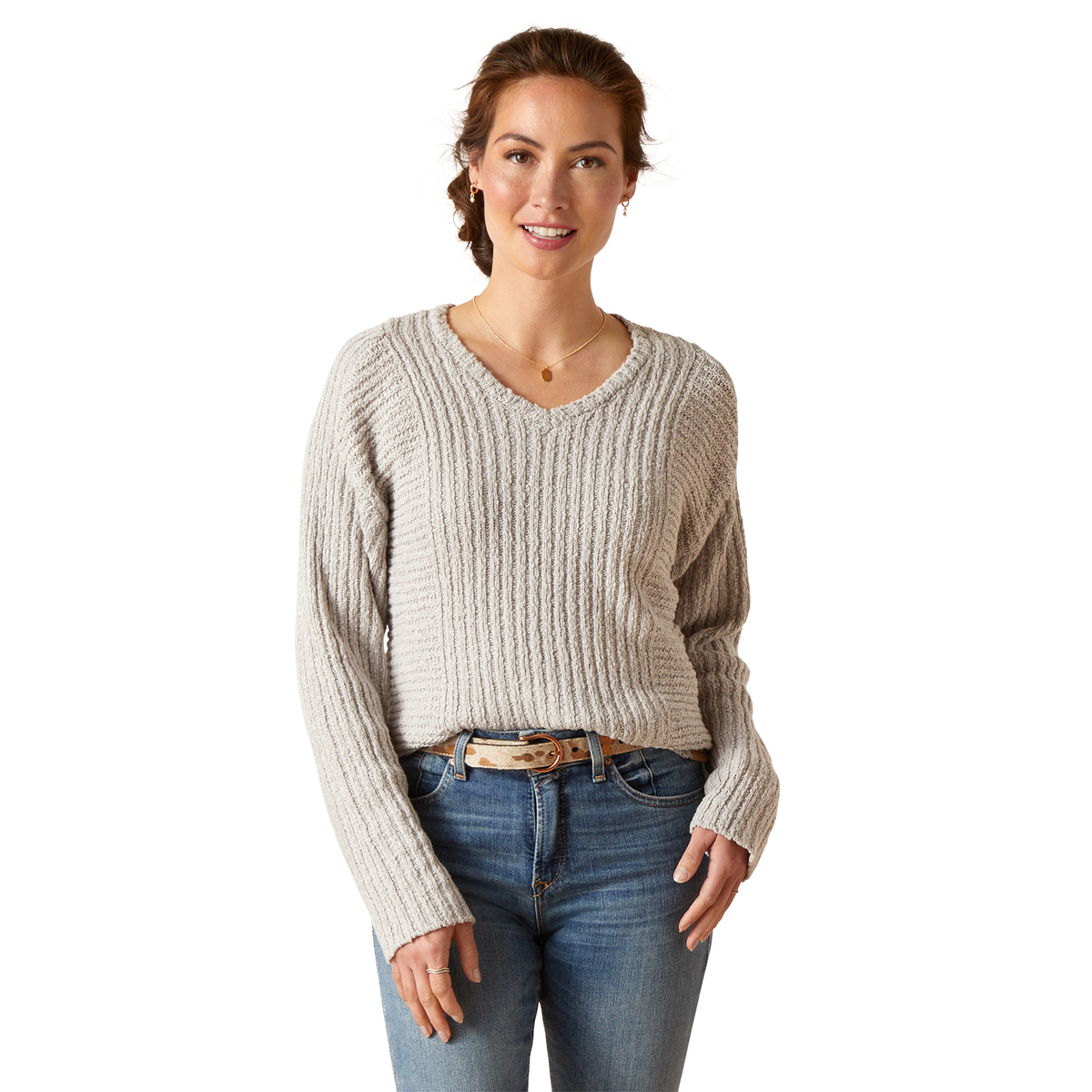 Ariat Women’s Daneway Sweater - Heather Grey - XS Aus 6 - Ariat Womens Tops