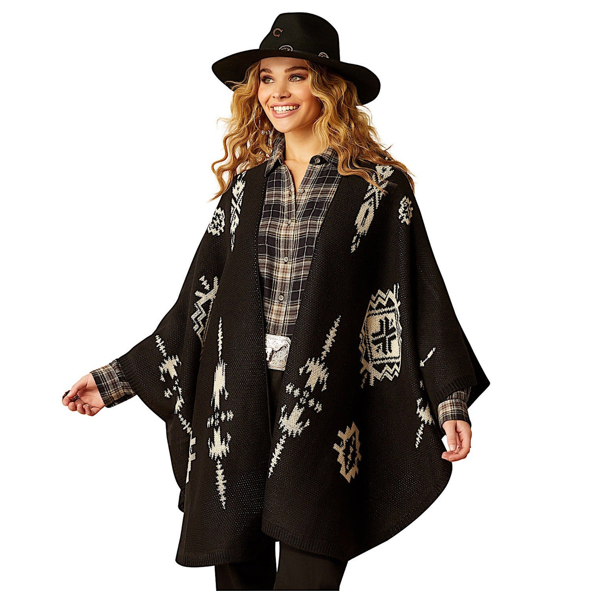 Ariat Women’s Delta Poncho - Black/Summer Sand - XS/S - Ariat Womens Tops