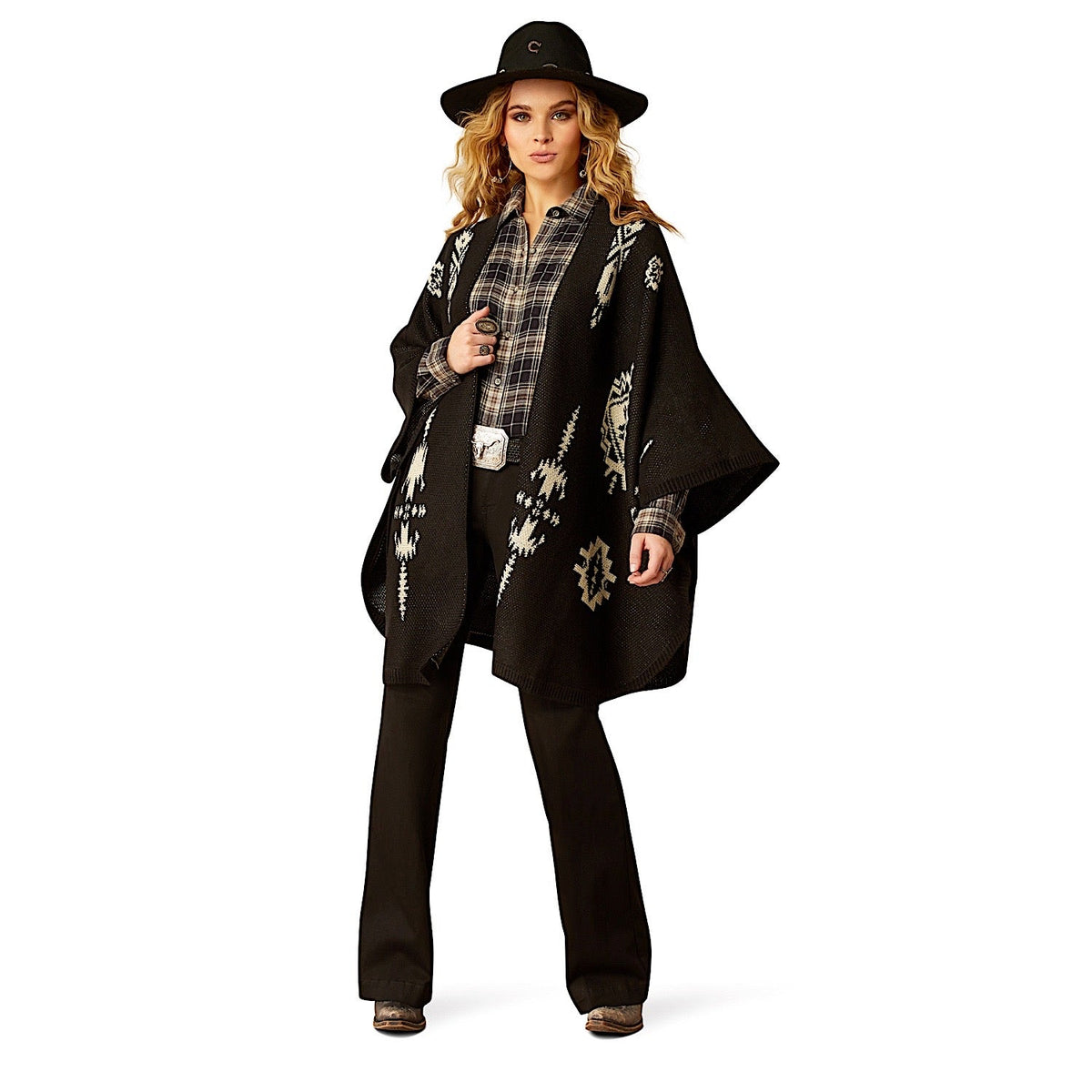 Ariat Women’s Delta Poncho - Black/Summer Sand - Ariat Womens Tops