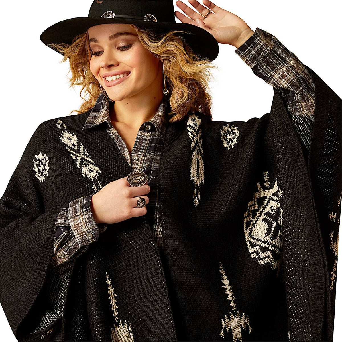 Ariat Women’s Delta Poncho - Black/Summer Sand - Ariat Womens Tops