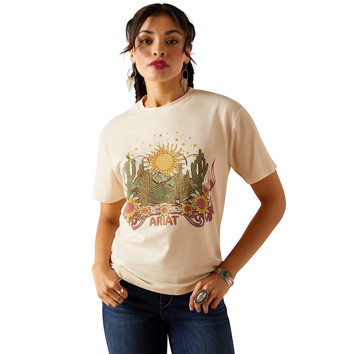 Ariat Women’s Desert Dreaming T-Shirt - Natural - XS Aus 6 - Ariat Womens Tops