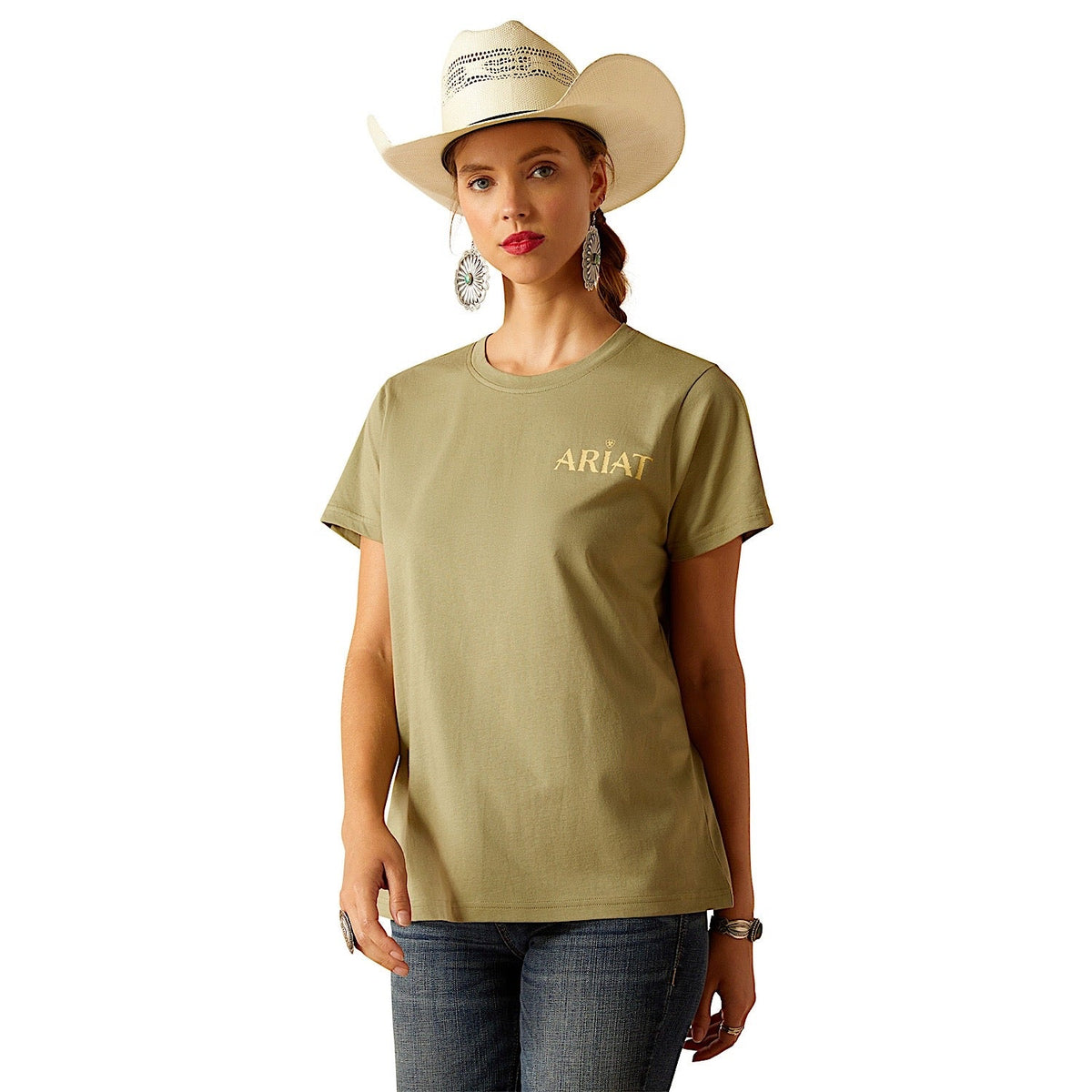 Ariat Women’s Desert Scene T-Shirt - Oil Green - XS Aus 6 - Ariat Womens Tops