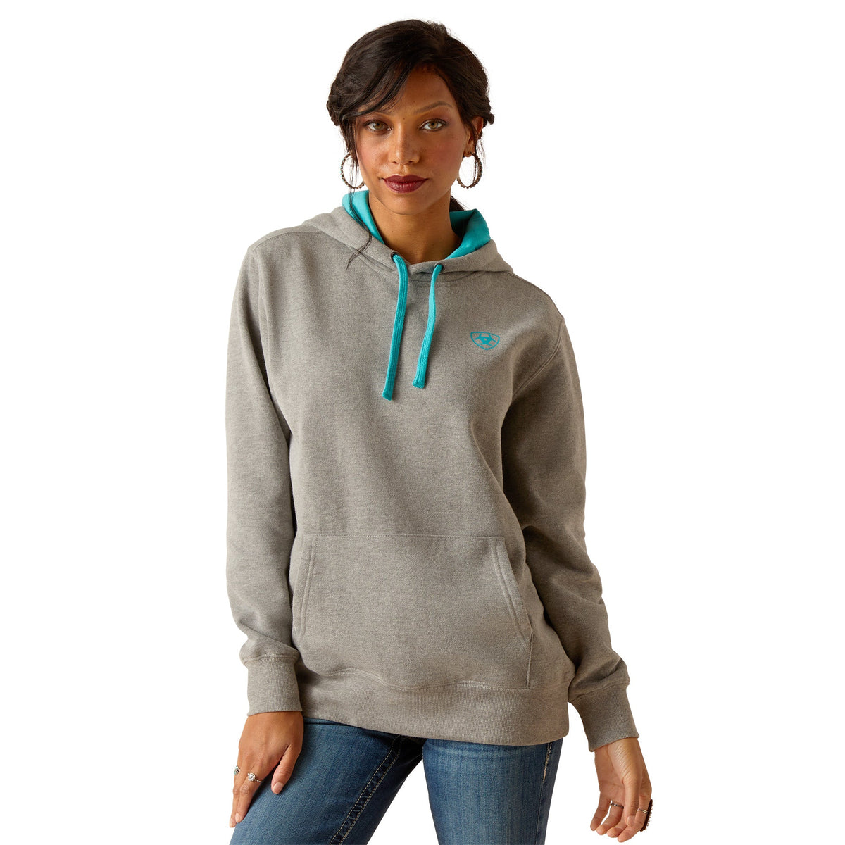 Ariat Women’s Equipment Hoodie - Heather Grey - S Aus 8 - Ariat Womens Tops