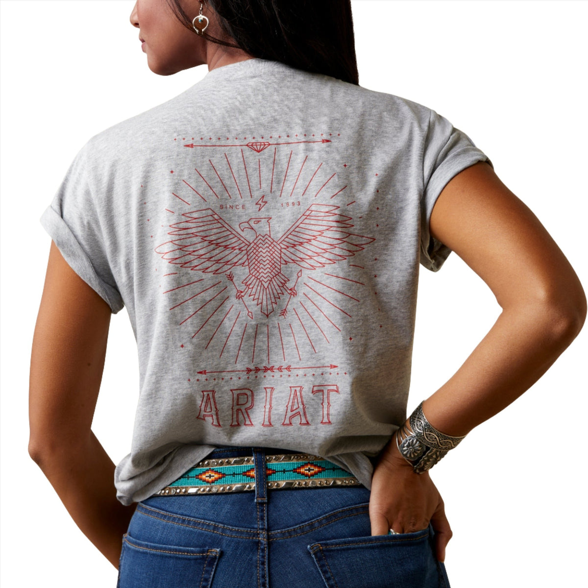 Ariat Womens Fly High S/S Tee Light Heather Grey - Ariat Womens Tops