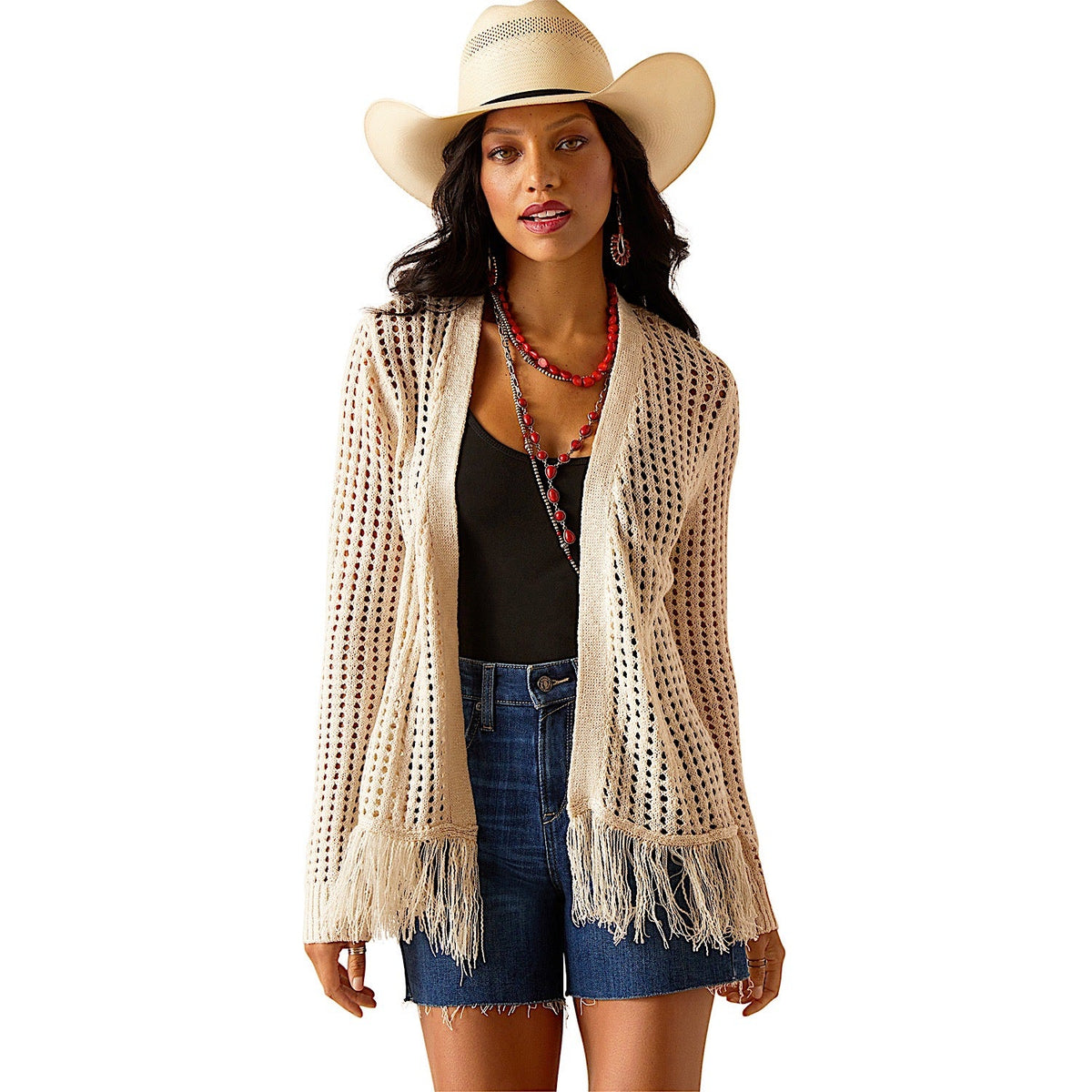 Ariat Women’s Frolic Fringe Cardigan - Pristine - S Aus 8-10 - Ariat Womens Tops