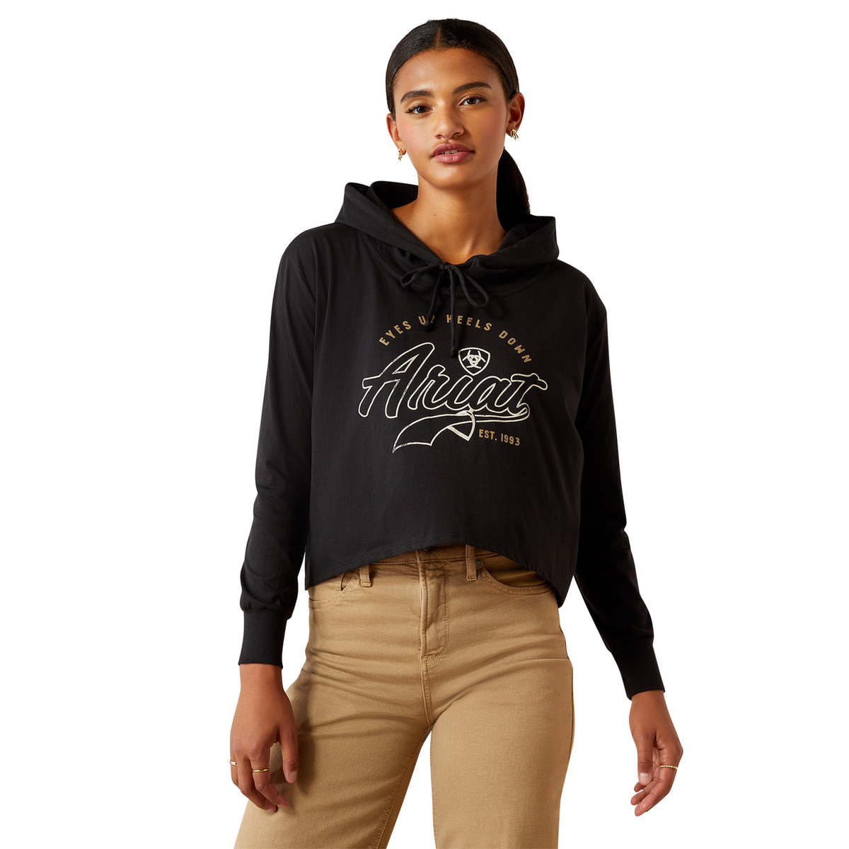Ariat Women’s Heels Down Long Sleeve Hooded T-Shirt - Black - XS Aus 6 - Ariat Womens Tops