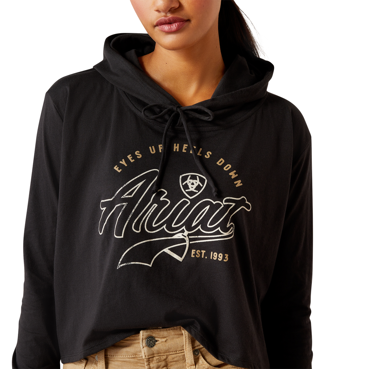 Ariat Women’s Heels Down Long Sleeve Hooded T-Shirt - Black - Ariat Womens Tops